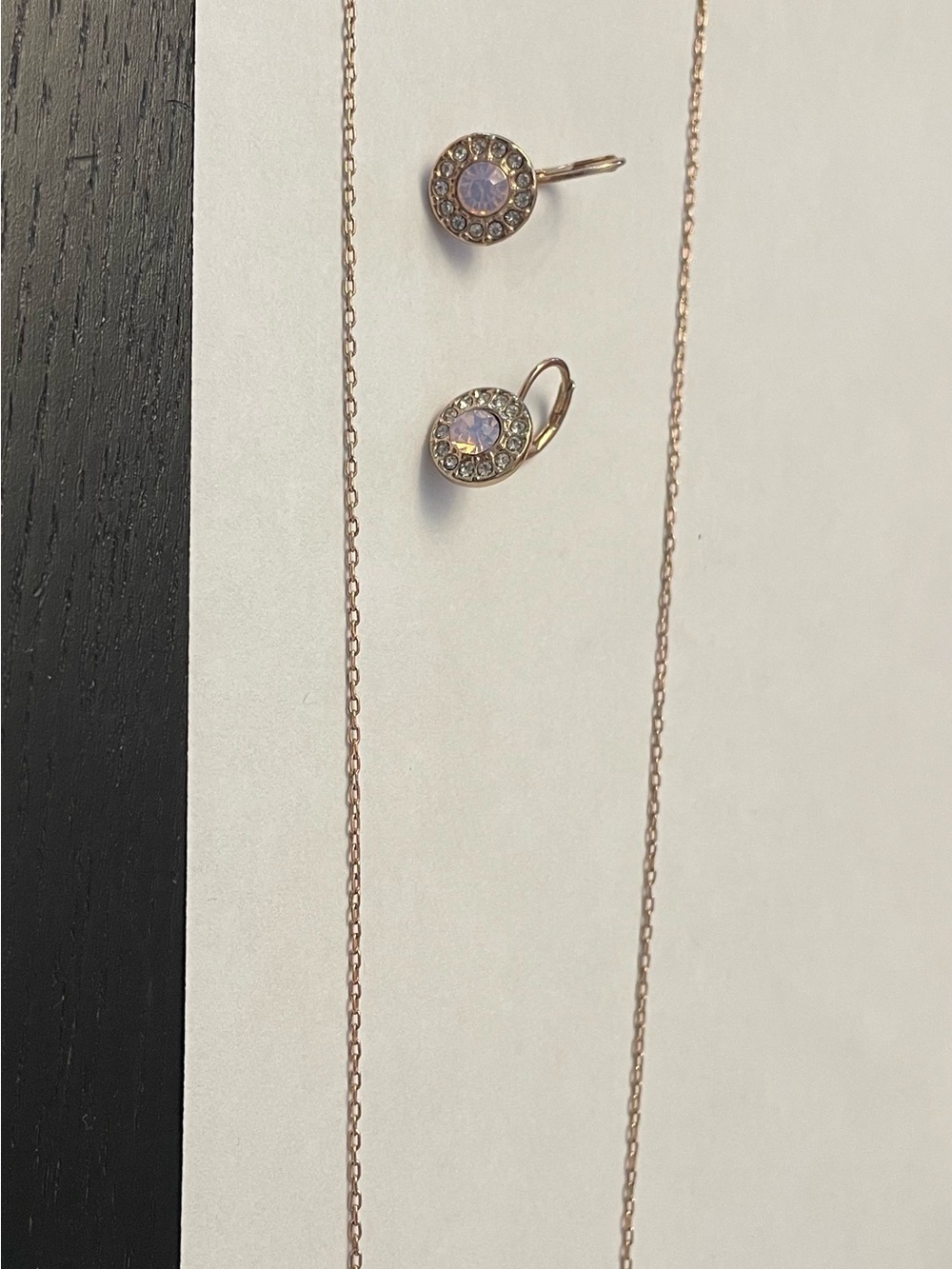 Charming Charlie Rose Gold Necklace with Pale Pink Crystal Earrings